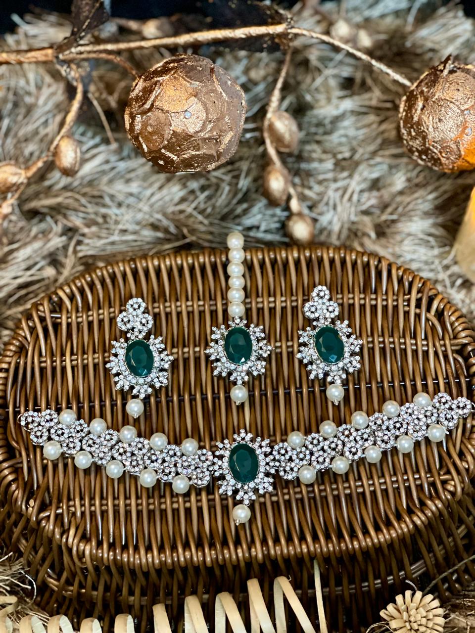 Traditional Mastani Choker set " with studded Pearls, Ruby and Zircons gemstones.